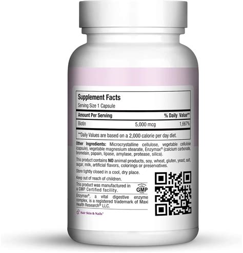 Maxi Health Fórmula para el cabello y la piel 5000, 60 unidades, 120 ...