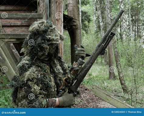Airsoft Player with Ghillie Suit Stock Photo - Image of jacket ...