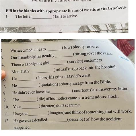 Fill in the blanks with appropriate forms of words in the brackets ...