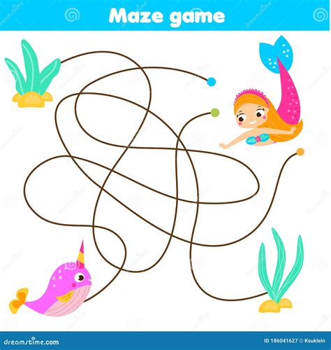Maze Game. Help Mermaid Find Narwhal Stock Vector - Illustration of ...