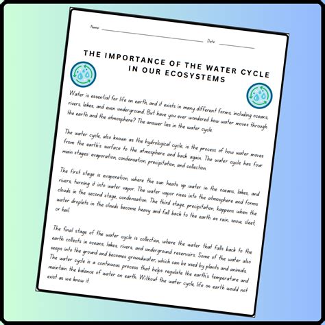 The Importance of the Water Cycle in Our Ecosystems Reading and Questions | Made By Teachers