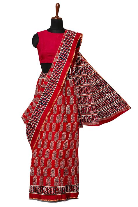 Hand Blockprinted Chanderi Silk Saree – Sumaavi