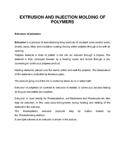 Extrusion and Injection molding of polymers - EXTRUSION AND INJECTION ...