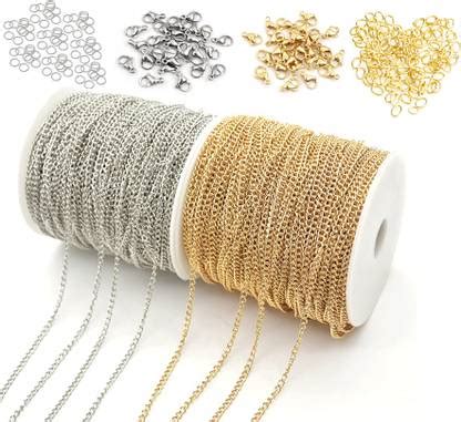 Crafts Haveli Silver Golden Link Chain 5 Mtr Each, Jump Ring & Lobster ...