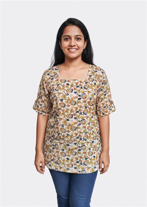 Women's Neutral Yellow Base with Multicolor Vintage Floral Print Tunic ...