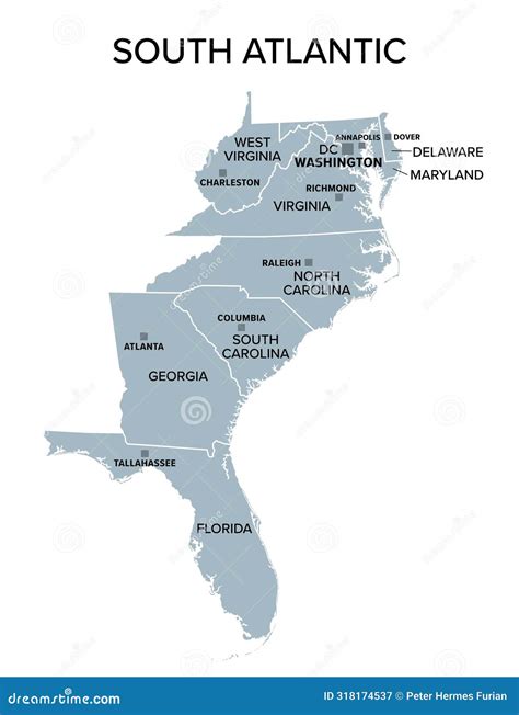 Mid-Atlantic States In The Northeast Region Of USA, Colored Political ...