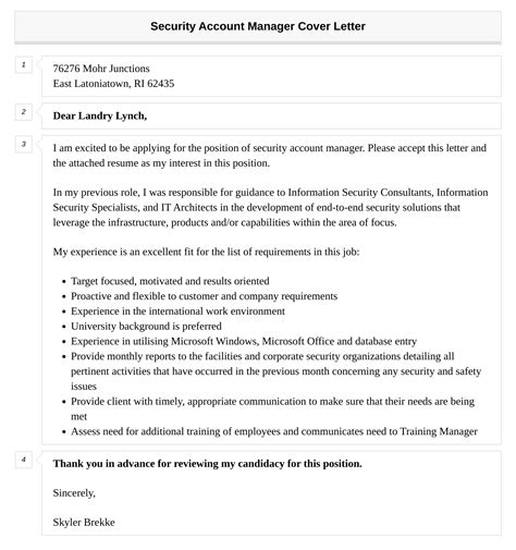 Security Account Manager Cover Letter | Velvet Jobs