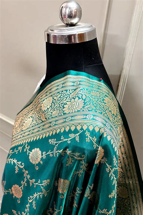 Teal Zari Katan Silk Banarasi Saree – Mohsin Textiles