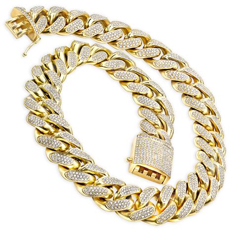 1 Kilo Solid 14K Yellow Gold Miami Cuban Link Chain with 60 ct Diamonds ...