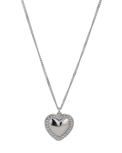 925 Sterling Silver Rhodium Plated with CZ Heart Pendant with Chain fo ...