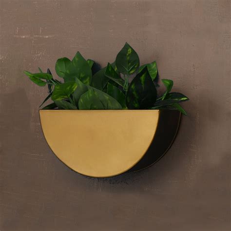 Wall Planter: Crescent Metal Mounted Wall Planter in Antique Gold