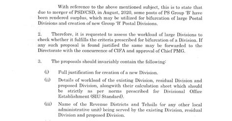 Bifurcation of Large Postal Divisions and creation of New Group B ...