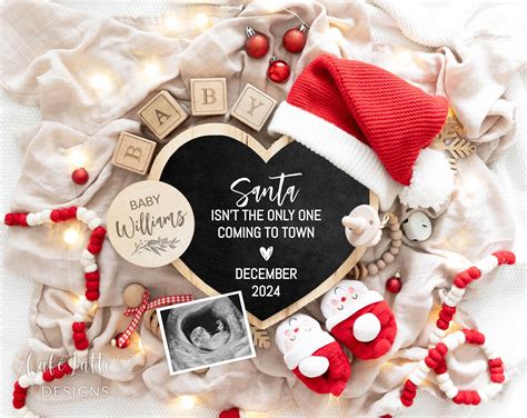 Christmas Pregnancy Announcement Social Media, Digital Boho Santa Heart ...