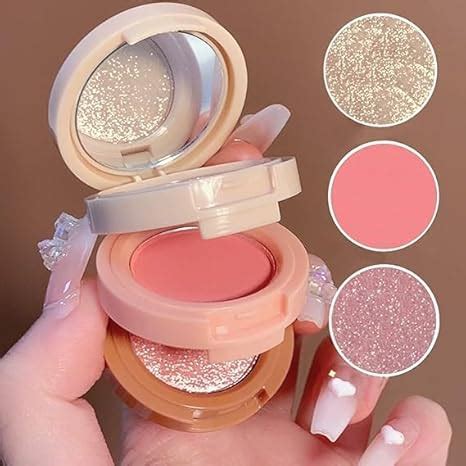 Buy 3-in-1 Compact Face Blush, Highlighter Palette, Travel Friendly 3 ...