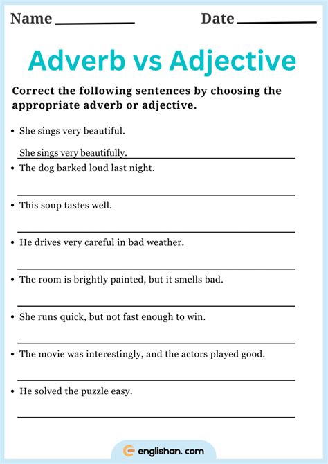 Adverb vs Adjective Worksheets with Answers