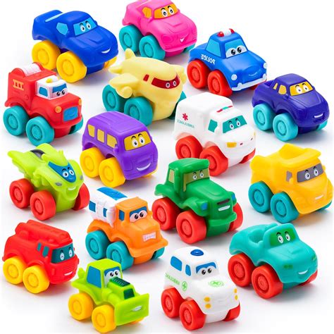 JOYIN Cartoon Cars, Soft Rubber Toy Car Set, Mini Toy Vehicles, Bath ...