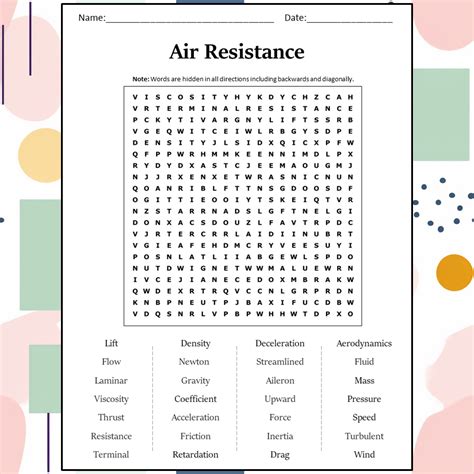 Air Resistance Word Search Puzzle Worksheet Activity PDF - PrintableBazaar