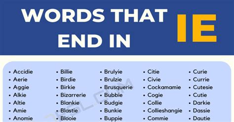 562 Words that End in IE in English • 7ESL