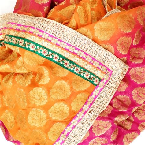 Orange Rani Mughal Banarsi Georgette Dupatta – anokherang