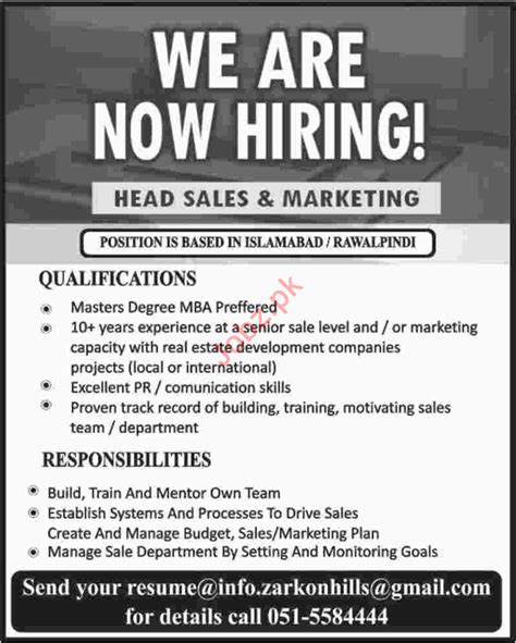 Head Sales & Marketing Jobs 2019 2025 Job Advertisement Pakistan