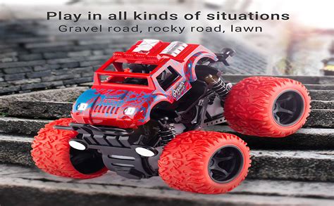WISHKEY Plastic Push and Go Mini Monster Truck Set, Friction Powered ...