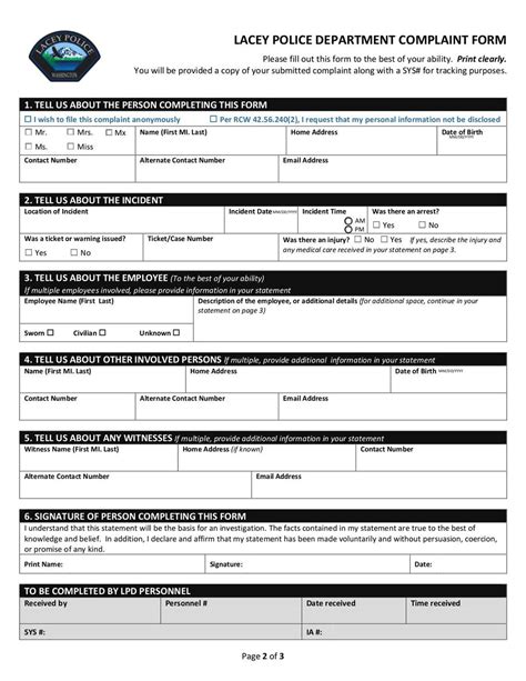 Lacey Police Department Complaint Form | Fill and sign online with Lumin