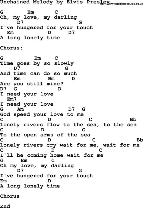 Unchained Melody, by Elvis Presley - lyrics and chords