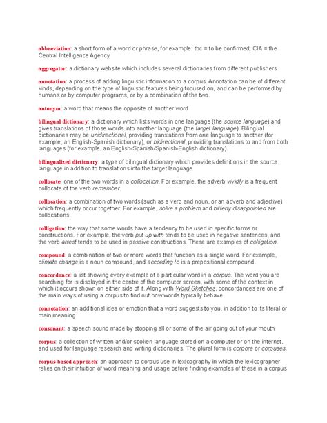 Terms and definitions - notes taken in class - abbreviation: a short ...