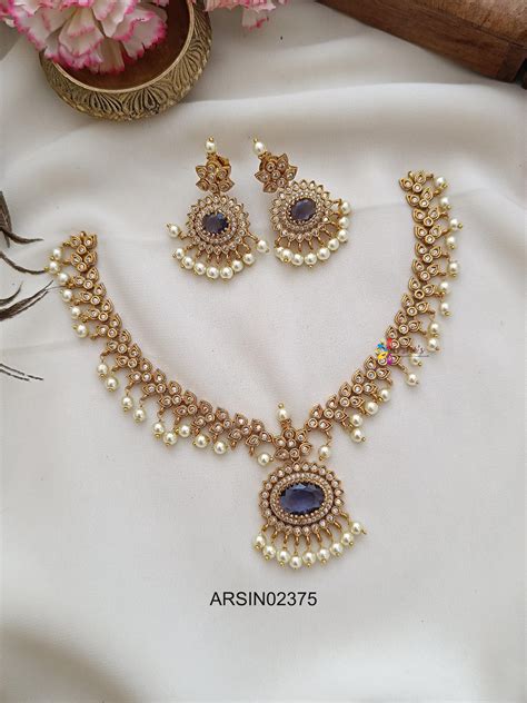 AD Stone Pearl Drop Purple Necklace – Arshis