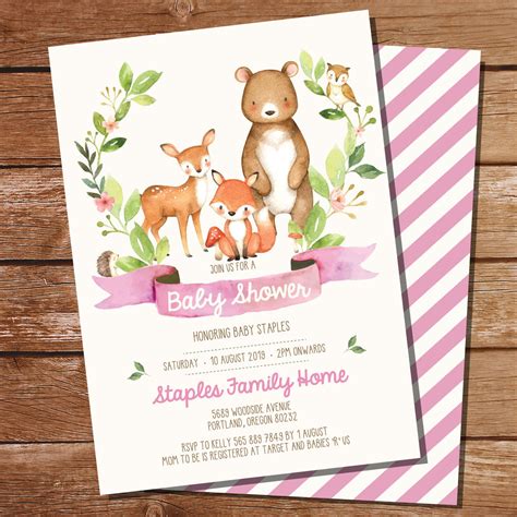 Girl Woodland Baby Shower Invitations - Baby Shower Invitations