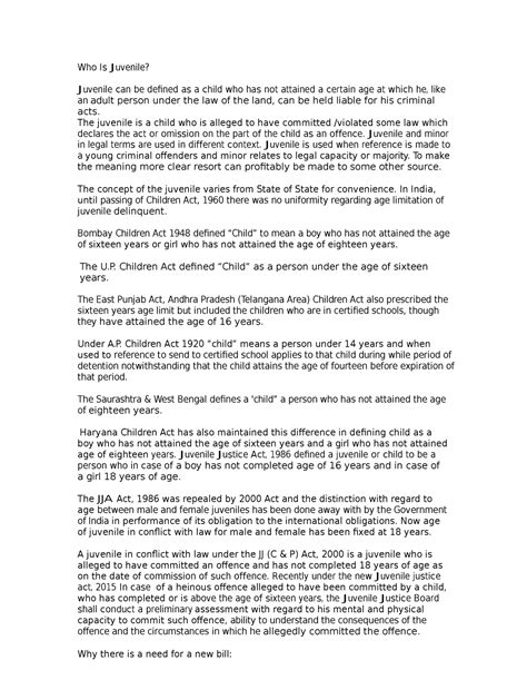 Juvenile Justice Act - Lecture notes 3 - WhoIsJuvenile? - Studocu
