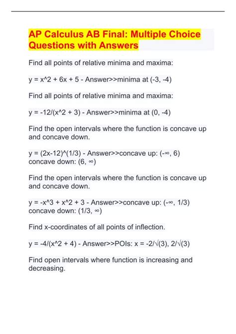 AP Calculus AB Final: Multiple Choice Questions with Answers - AP ...