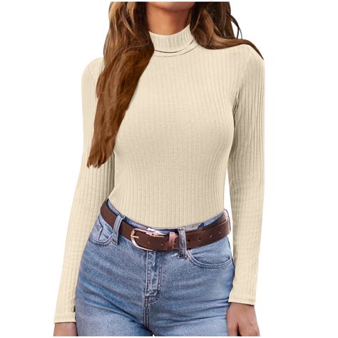 BLVB Mock Turtlenecks Tops for Women Long Sleeve Ribbed Shirts Thermal ...