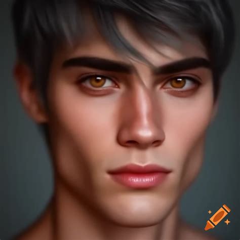 Handsome young man with gray hair and amber eyes on Craiyon