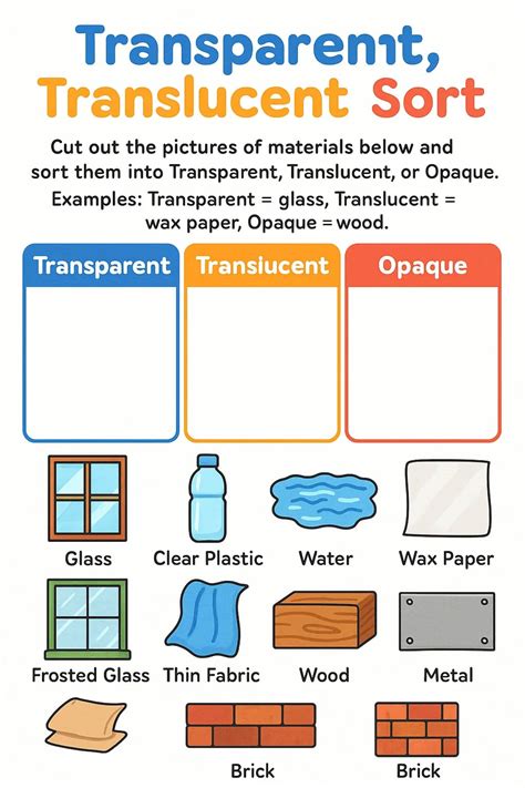 Transparent, Translucent, Opaque Sort Worksheet - Download & Print Now!