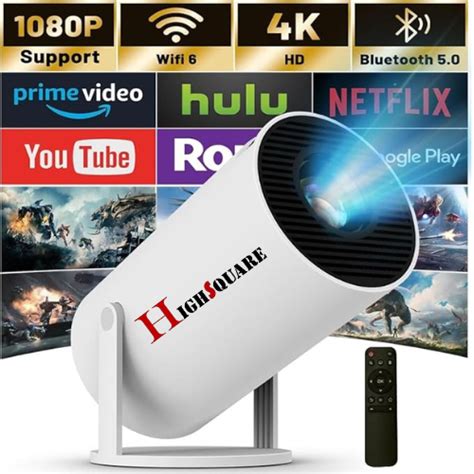 High Square Mini Projector 4k with WiFi 6 and Bluetooth,Android System ...