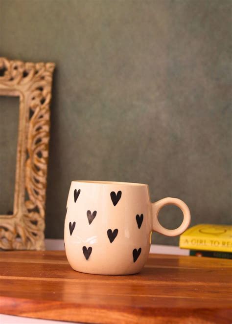 Buy WEAVING HOMES (Set of 2 Handmade Ceramic Black Heart Mug for Coffee ...