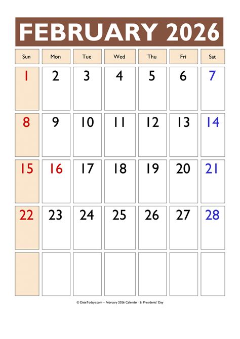 February 2026 Calendar with US Holidays - Printable PDF's