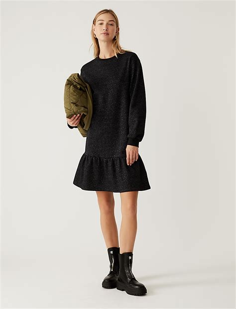 Buy Cotton Rich Sparkly Round Neck Jumper Dress at Marks & Spencer