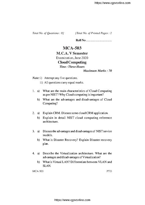 Mca 503 cloud computing jun 2020 - Total No. of Questions : 8] [1 ...