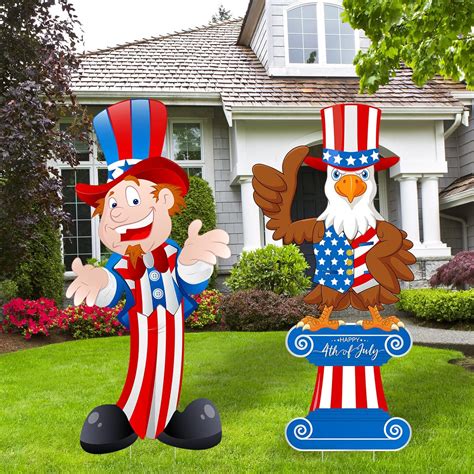 Amazon.com : 2 Pack Patriotic Yard Decorations Eagle July 4th Outdoor ...