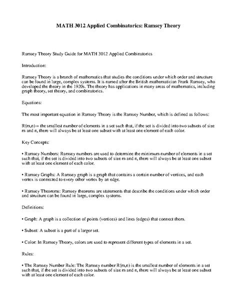 MATH 3012 Applied Combinatorics - Ramsey Theory classnotes - MATH 3012 ...