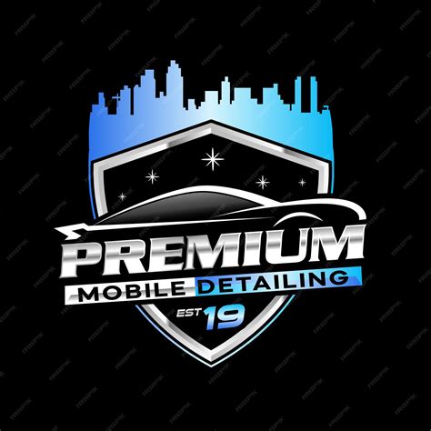 Premium Vector | Mobile auto detailing logo design with city skyline