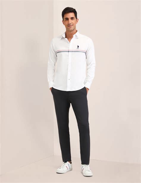 Buy Men Horizontal Striped Regular Fit Shirt White|U.S. Polo Assn. India