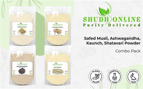 Shudh Online Safed Musli, Ashwagandha, Kaunch, Shatavari Powder Combo ...
