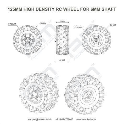 125mm Heavy Duty High Density RC Rubber Wheel With Flange for 6mm Shaf ...