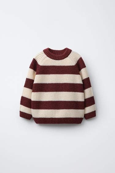 STRIPED WOOL KNIT SWEATER - Ecru / Maroon | ZARA India