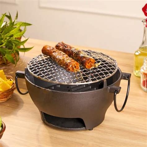 Fabrilla Charcoal Barbeque Grill Set (Black) Round with 4 Skewers ...