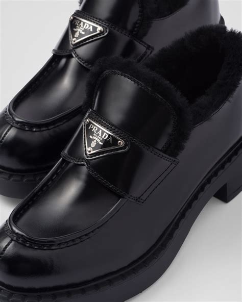 Black Brushed Leather Loafers | PRADA