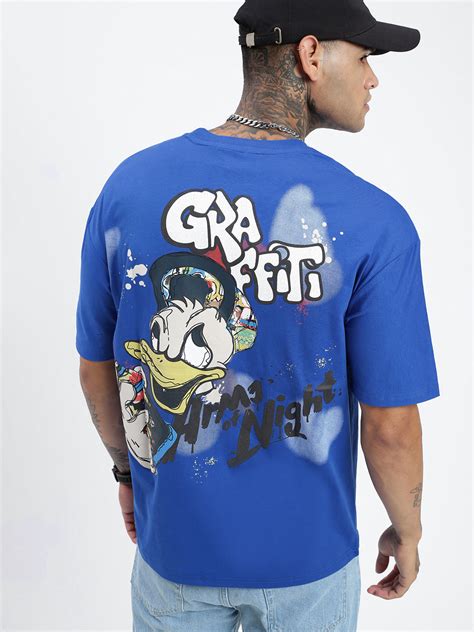 Buy Men's Graphic Printed Blue Relaxed Fit T-Shirt Online | Showoffff